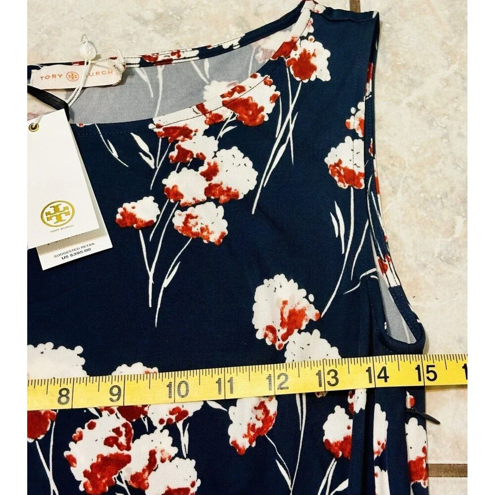 NWT Tory Burch Size Medium Floral Zandi Dress Petrol Grey Field Feminine Prairie